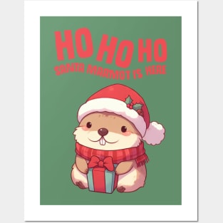 Ho Ho Ho Santa Marmot is Here Posters and Art